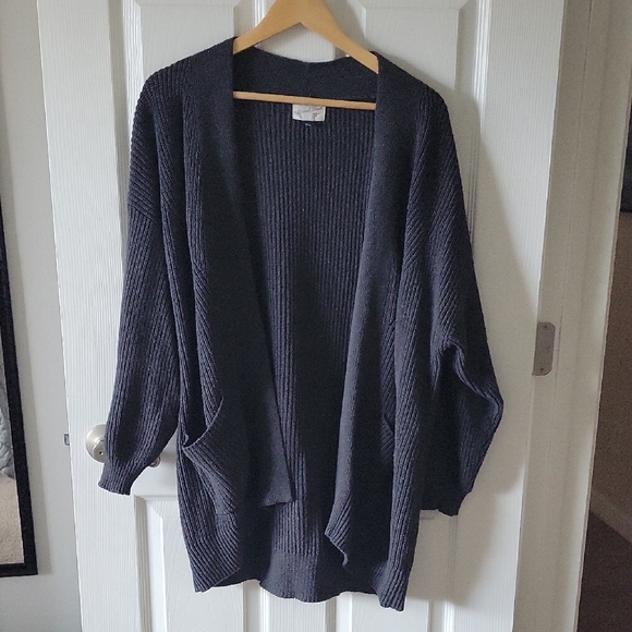 Women's Dark Gray Open-Front Sweater - Picture 4 of 6